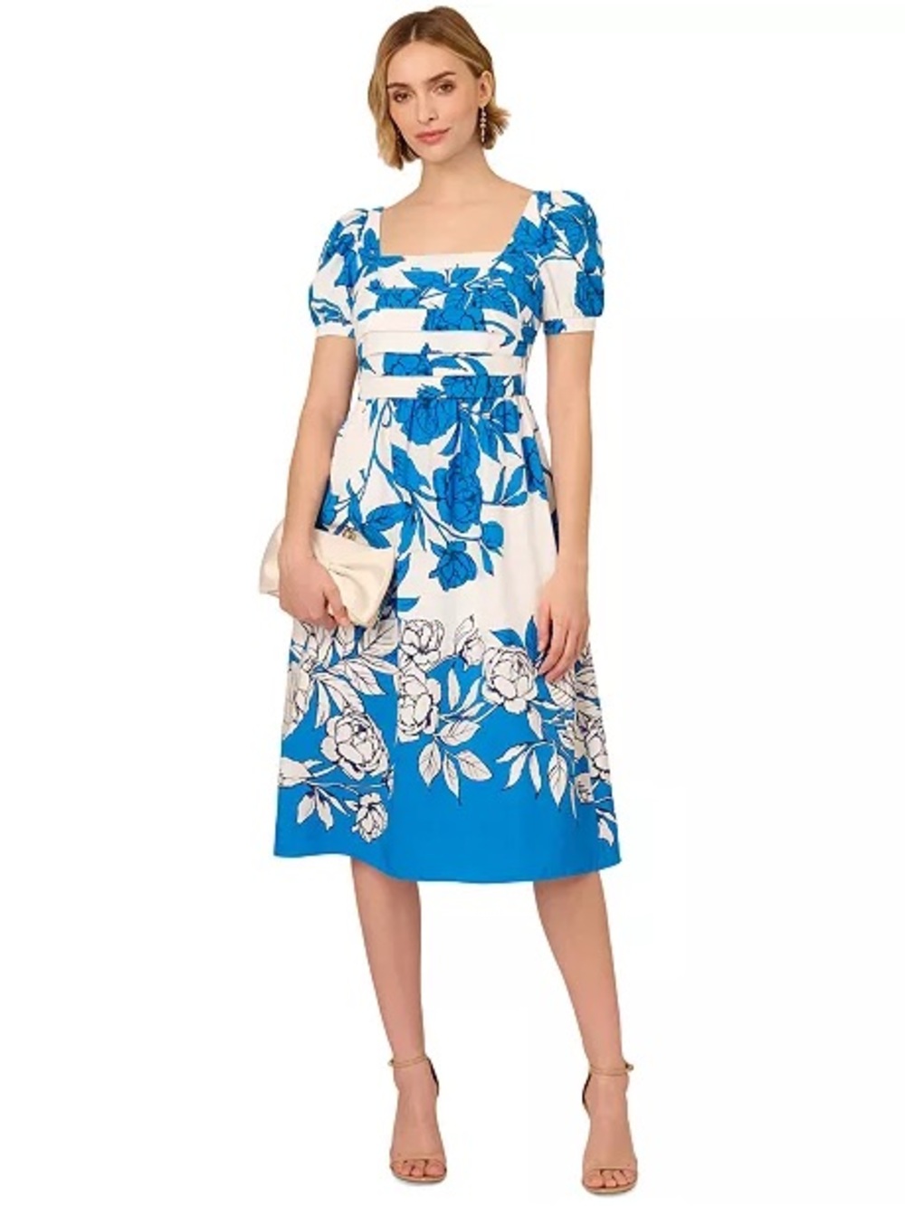 Adrianna Papell Women's Floral-Print Square-Neck A-Line Dress Size 10 BNWT
